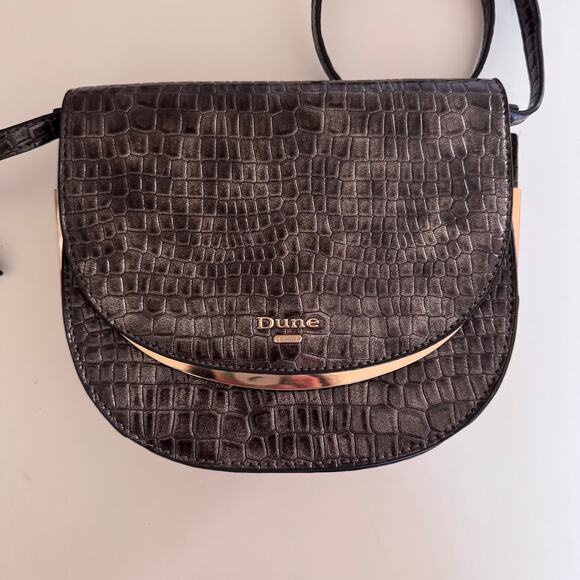 Dune London Edellie Grey Croc Front Flap Snap Detail Crossbody Bag - Picture 2 of 12